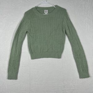 Hippie Rose Sweater Womens Small Sage Green Fuzzy Cropped Ribbed Crewneck